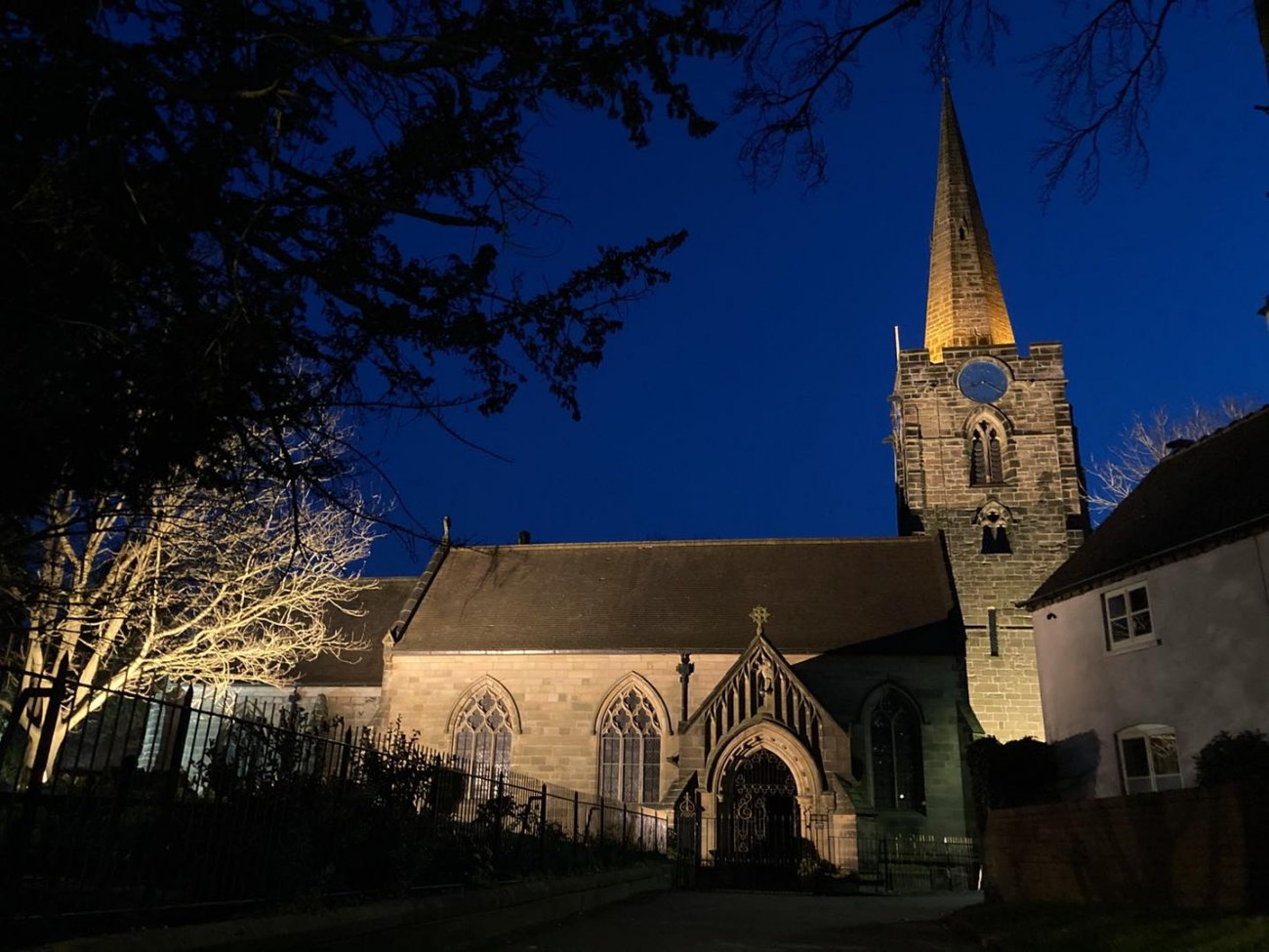 Photograph of St Werburgh's at night